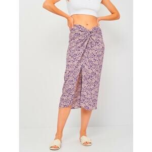 Zara Split Knotted Twisted Front Floral Midi Skirt Purple Size Medium